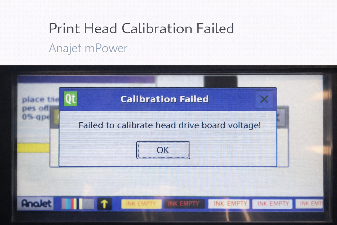 Anajet Mpower - Print Head Calibration failed