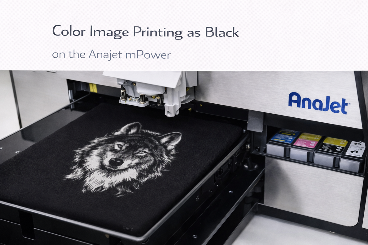 Color image printing as black on the Anajet Mpower
