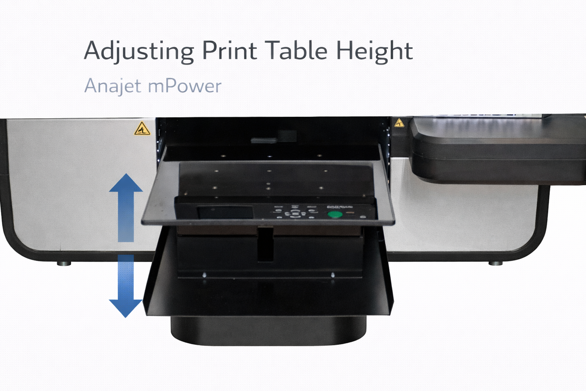 Anajet Mpower - Adjusting print table height