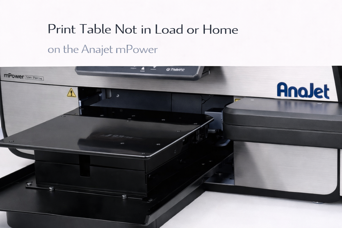 Print Table Not in Load or Home on the Anajet Mpower