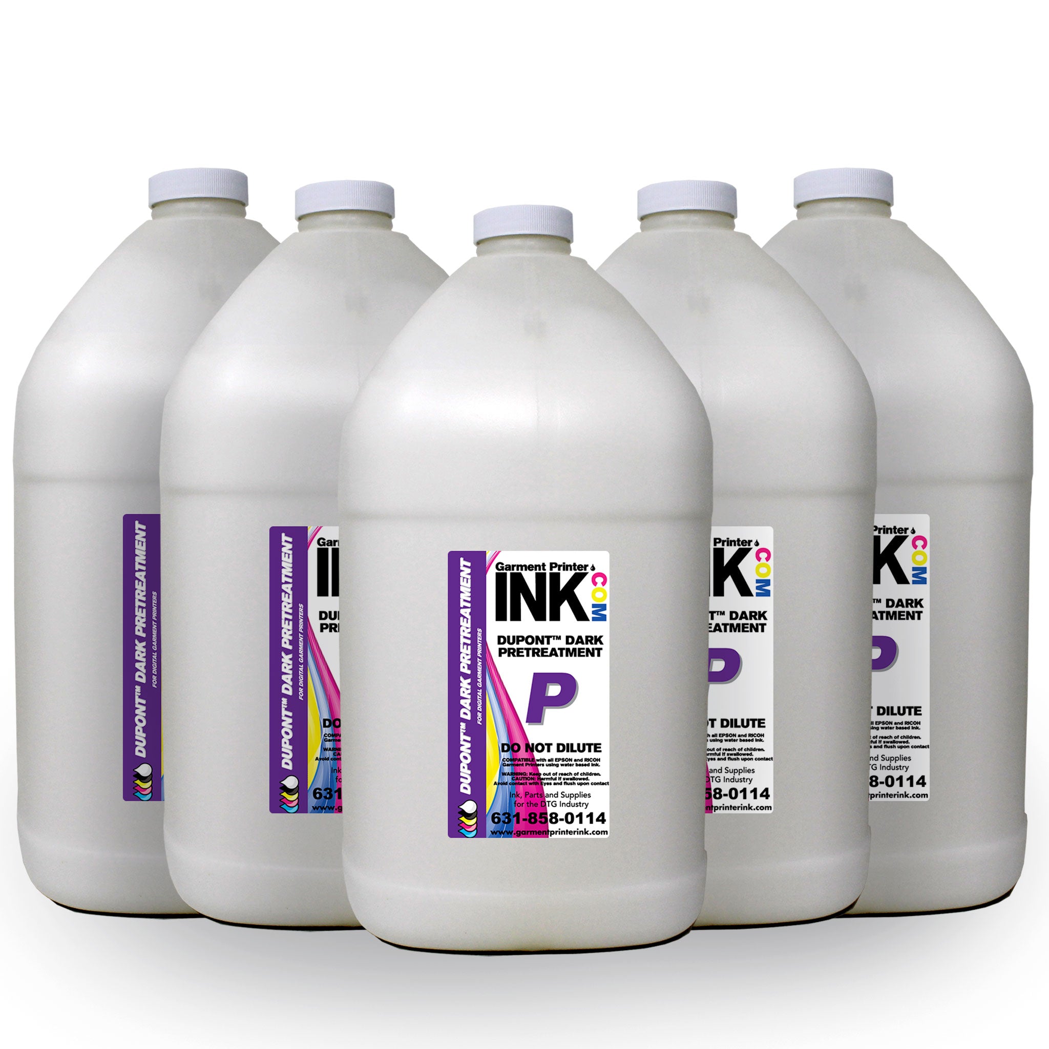 Five gallon bottles of Dark Shirt Pretreatment 