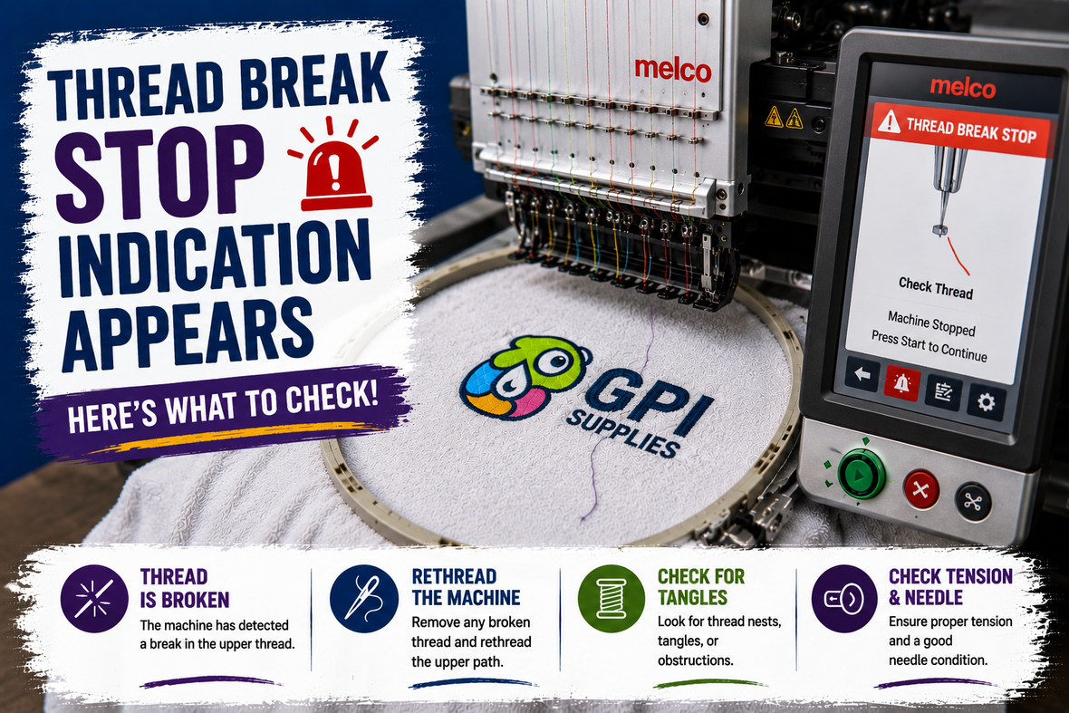 THREAD BREAK STOP indication appears