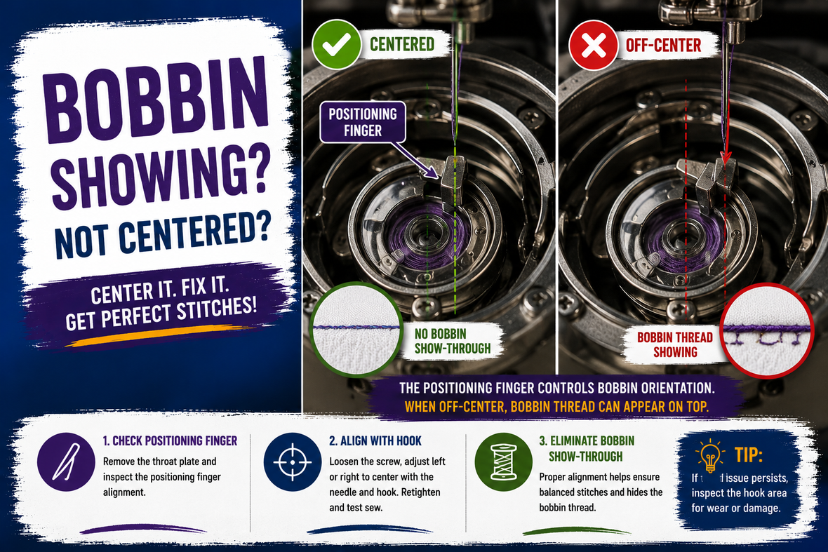 What do I do when the bobbin showing and the bobbin is not centered?