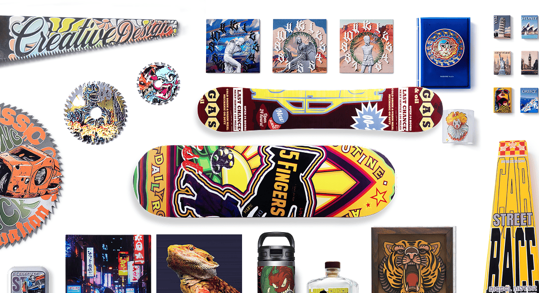 printed graphics on assortment of hardwood products using uv printer