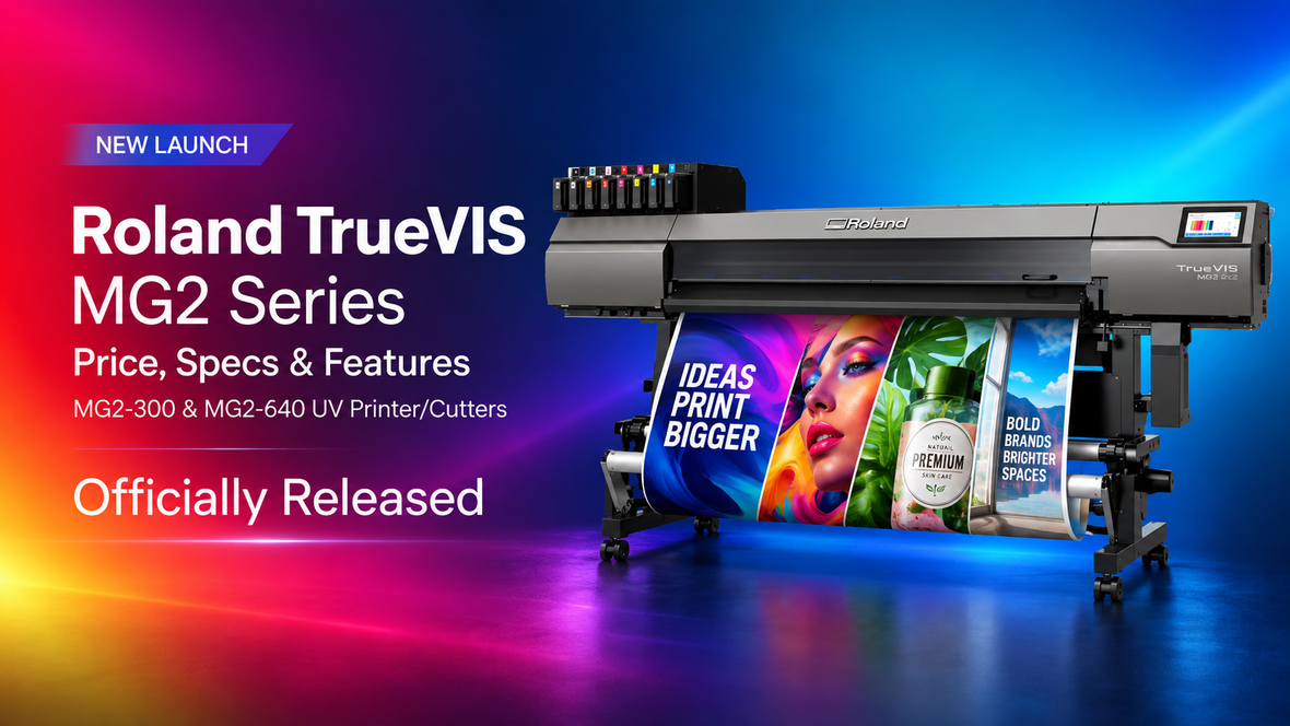 Roland TrueVIS MG2 Series UV printer/cutter featuring the MG2-300 and MG2-640, highlighting price, specs, features, and official release.