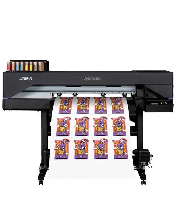 Mimaki CJV200-75 eco-solvent printer, ideal for small-format printing and cutting applications like stickers and labels