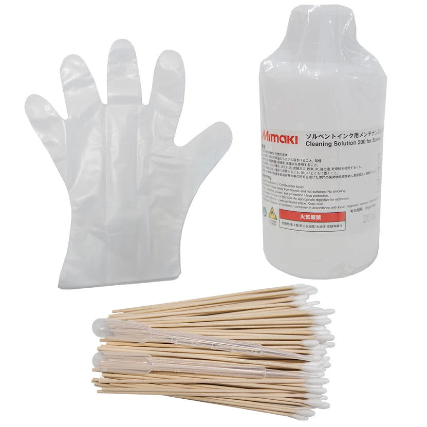 mimaki eco solvent cleanng kit, swabs + solution + gloves