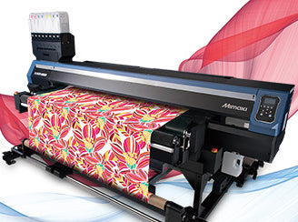 Mimaki Tx300P-1800B Sublimation Printer printing design with aesthetic background