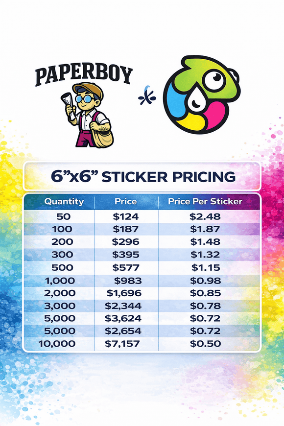 Paper Boy Printing 6x6 Die Cut Stickers