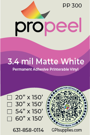 Propeel Media PP300 ProPeel 3.4 mil MATTE White Permanent Printable Vinyl