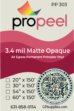 Propeel Media PP303 ProPeel 3.4 mil MATTE OPAQUE White Air Egress Permanent Printable Vinyl