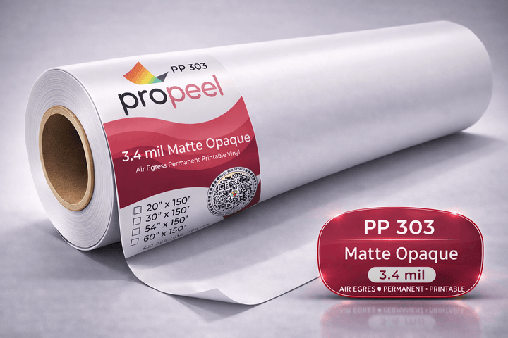 PP303 ProPeel 3.4 mil MATTE OPAQUE White Air Egress Permanent Printable Vinyl