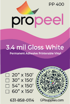 Propeel Media PP400 ProPeel 3.4 mil GLOSS White Permanent Printable Vinyl