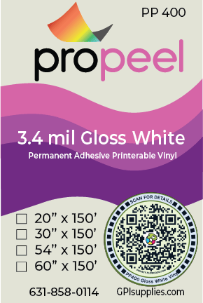 Propeel Media PP400 ProPeel 3.4 mil GLOSS White Permanent Printable Vinyl