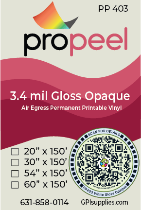 Propeel Media PP403 ProPeel 3.4 mil GLOSS OPAQUE White Air Egress Permanent Printable Vinyl