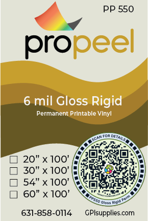 Propeel Media PP550 ProPeel 6 mil GLOSS White Semi-Rigid Permanent Printable Vinyl