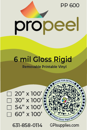 Propeel Media PP600 ProPeel 6 mil GLOSS White Semi-Rigid Removable Printable Vinyl