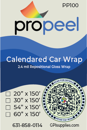 ProPeel PP100 ProPeel 2.4 mil  CALENDARED VEHICLE WRAP Gloss White Air Egress Printable Vinyl