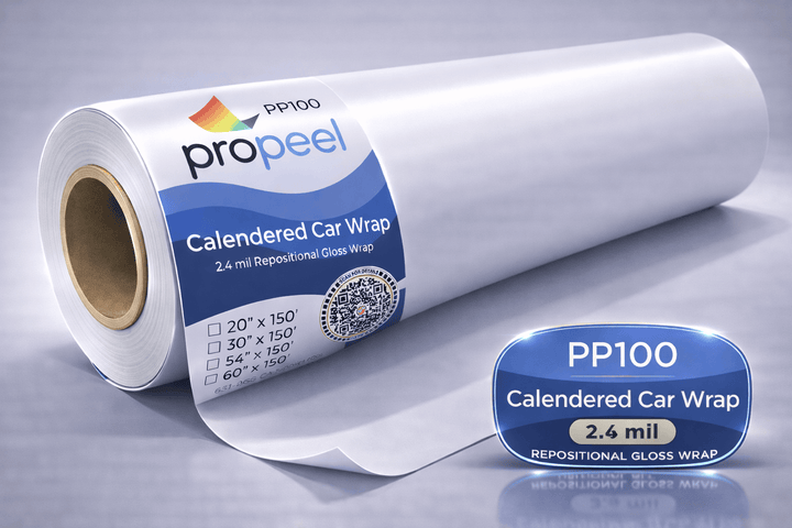 PP100 ProPeel 2.4 mil  CALENDARED VEHICLE WRAP Gloss White Air Egress Printable Vinyl