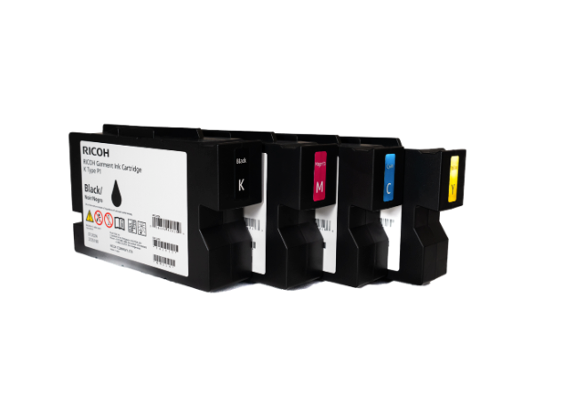 Ricoh ri4000 direct to garment ink cartridges in black magenta cyan yellow and white 200ml