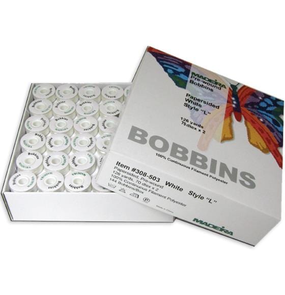Madeira Bobbins White Madeira ELITE Paper Sided Bobbins 144/Box White or Black