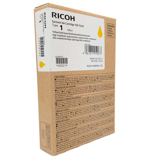 Ricoh DTG Ink Yellow Ri100 Ink Cartridge Ricoh Ri 100 Garment Ink Cartridges